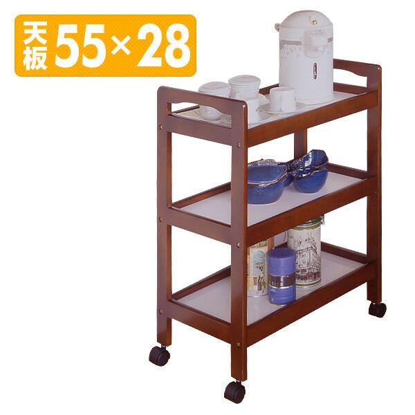 山善（YAMAZEN） ワゴンキッチンワゴン 木製 3段 キャスター付き