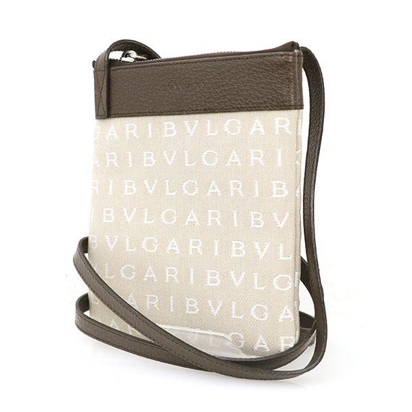 ブルガリ BVLGARI ロゴマニア ベージュ キャンバス サコッシュ 22588
