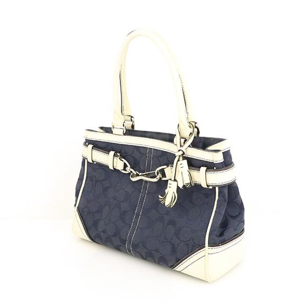 コーチ COACH シグネチャー ホワイト ネイビー キャンバス レザー