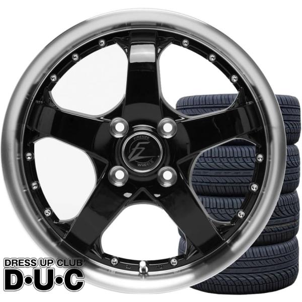15インチアルミホイールタイヤセット 軽自動車 FZ431ブラック/リムポリ