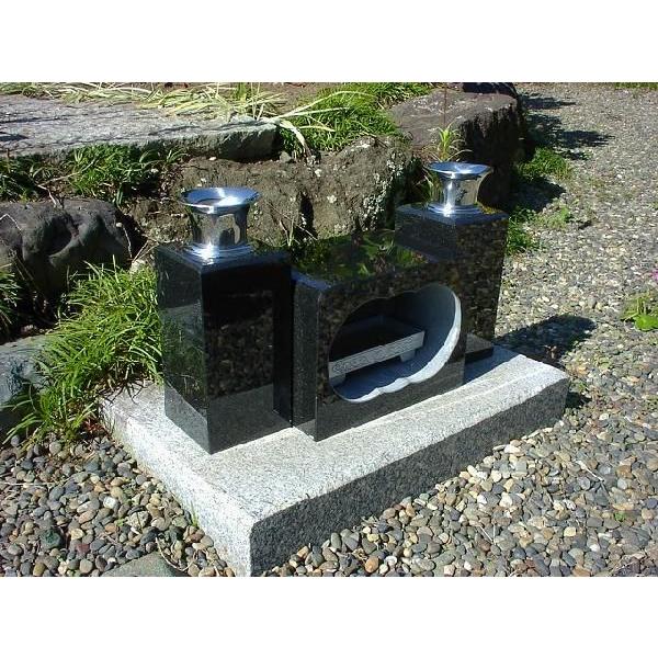 お墓の香炉・花立のセット 黒御影石花立と黒御影石角香炉 花筒 香皿付