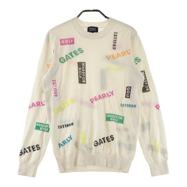 PEARLY GATES ニット セーター 編み込みロゴ ベージュ サイズ2 PEARLY
