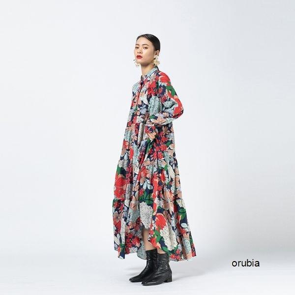 ワンピース レトロ 花柄 ボタニカル マキシ丈 : RubiA de vida - 通販