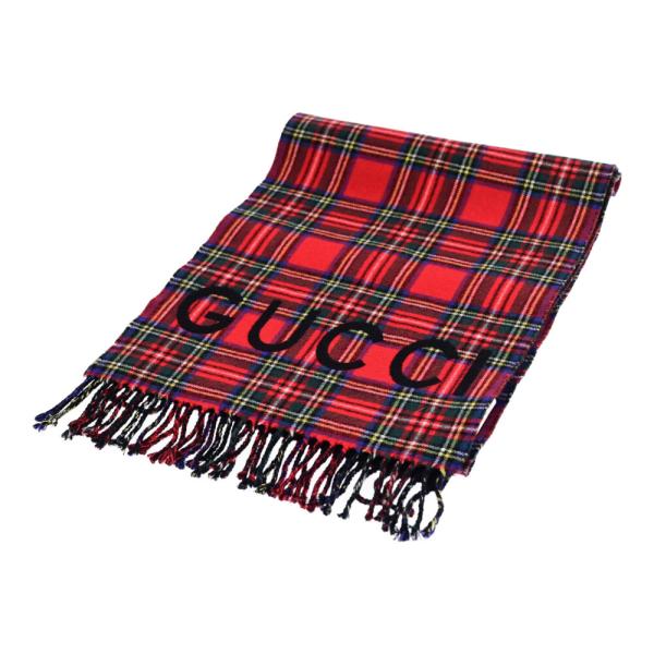 GUCCI（グッチ） ロゴ チェック ウール カシミア マフラー ネック