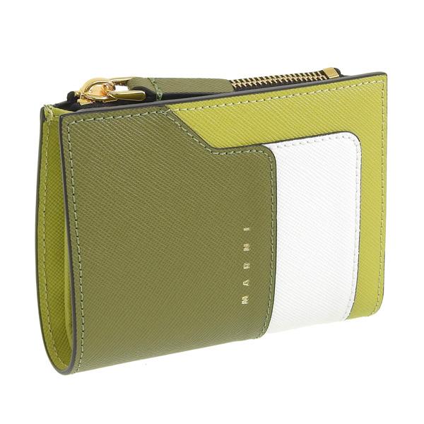 MARNI（マルニ） 財布 折財布 二つ折り 財布 レザー グリーン ホワイト