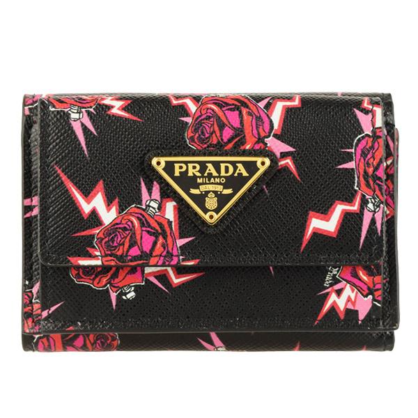 PRADA（プラダ） 財布 折財布 ミニ コンパクト 花柄 アウトレット