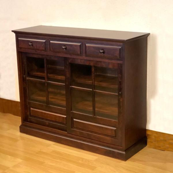 サイドボード 120 茶棚 リビングボード クラッシック 樺 カバ材 高級