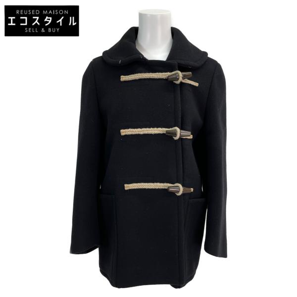 美品/ HERMES エルメス ネイビー 17AW ウール ショールカラー ダッフル