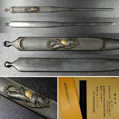 江戸期 割笄 赤銅 金象嵌 江戸期 割笄 赤銅 金象嵌 江戸期 割笄 赤銅