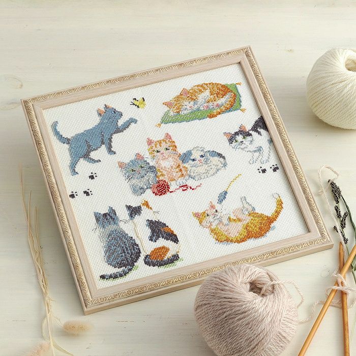 クロスステッチフレーム＜猫ならび＞ | リバティ 生地、編み物、刺繍