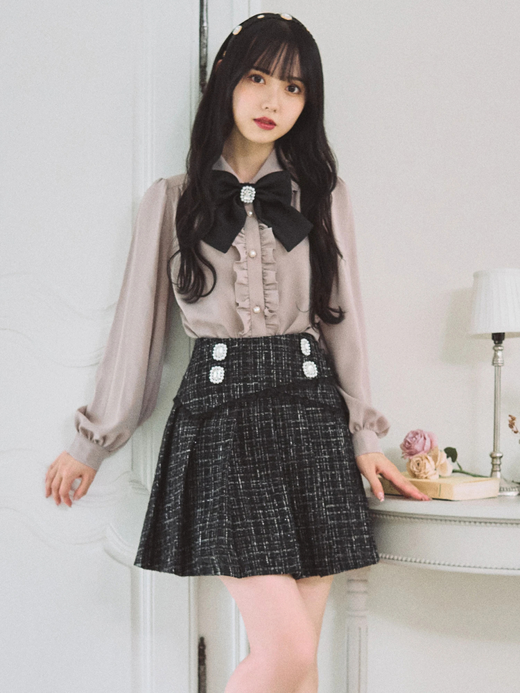 フロントビジューツイードプリーツSK - Ank Rouge(アンクルージュ)の