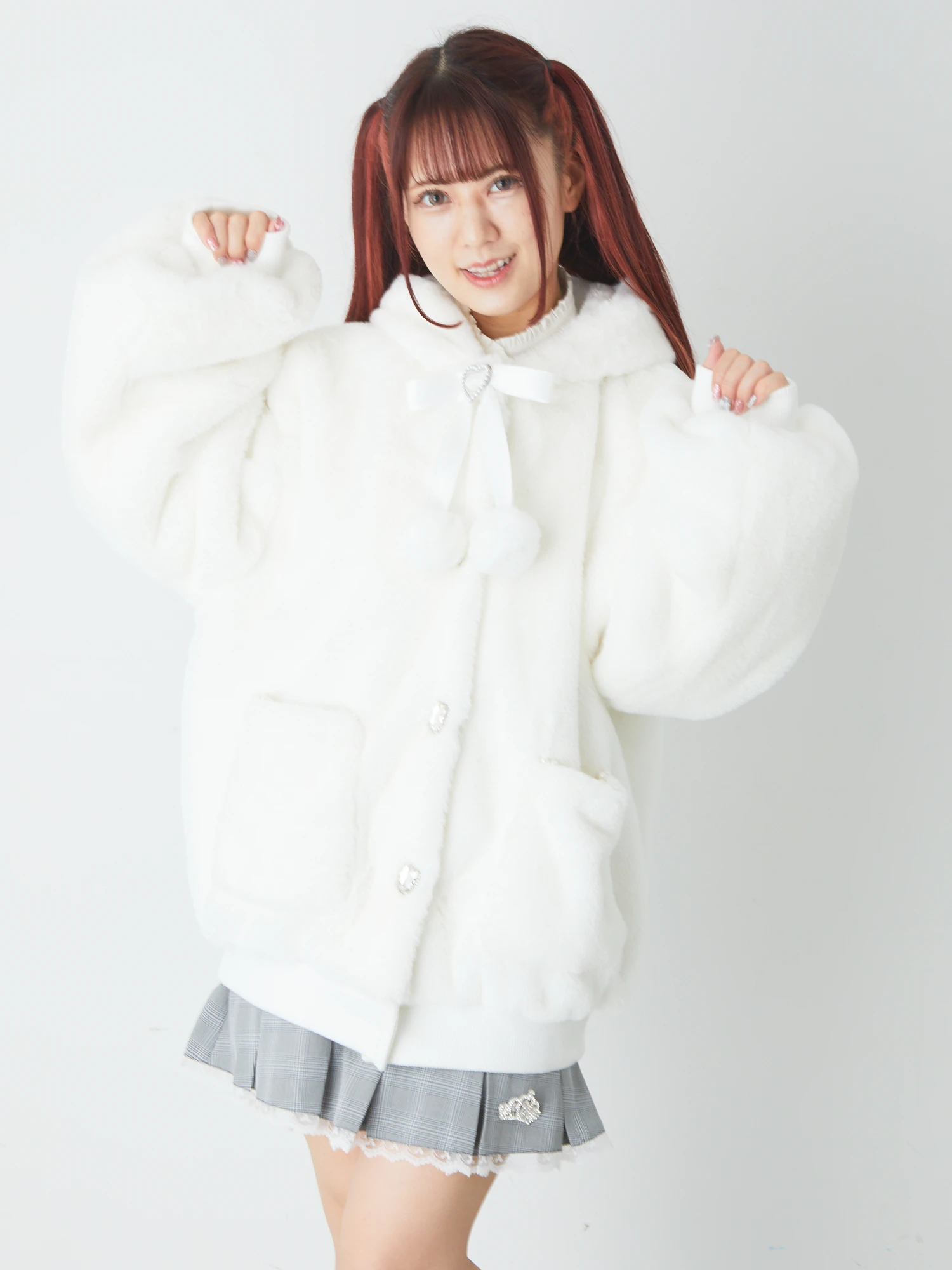 Ank Rouge リボン ポケット ケープ コート ポンチョ 水色