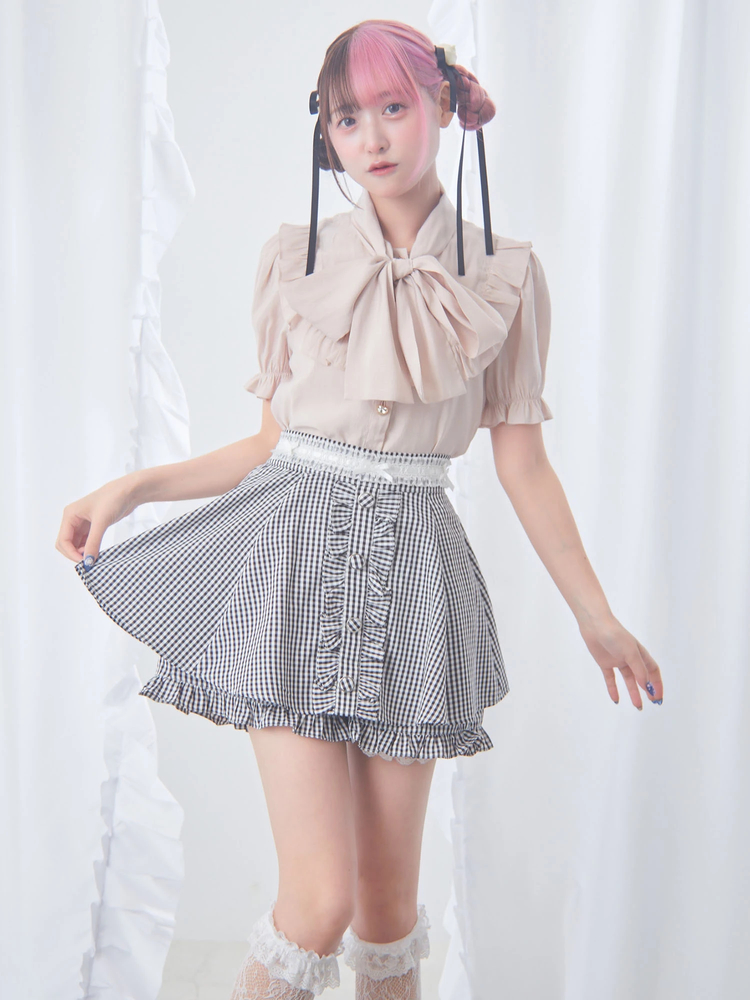 TRALALA 希少 ホワイト シフォン リボン付き フレアスカパン TRALALA