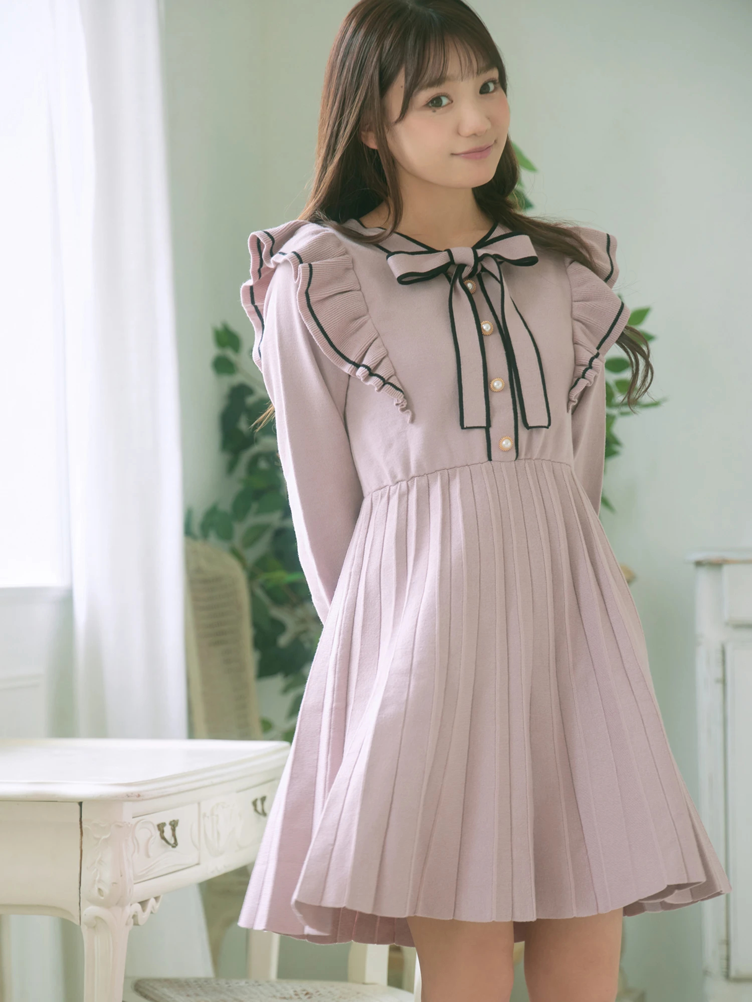 フロントフリルリボンタイプリーツニットOP - Ank Rouge(アン