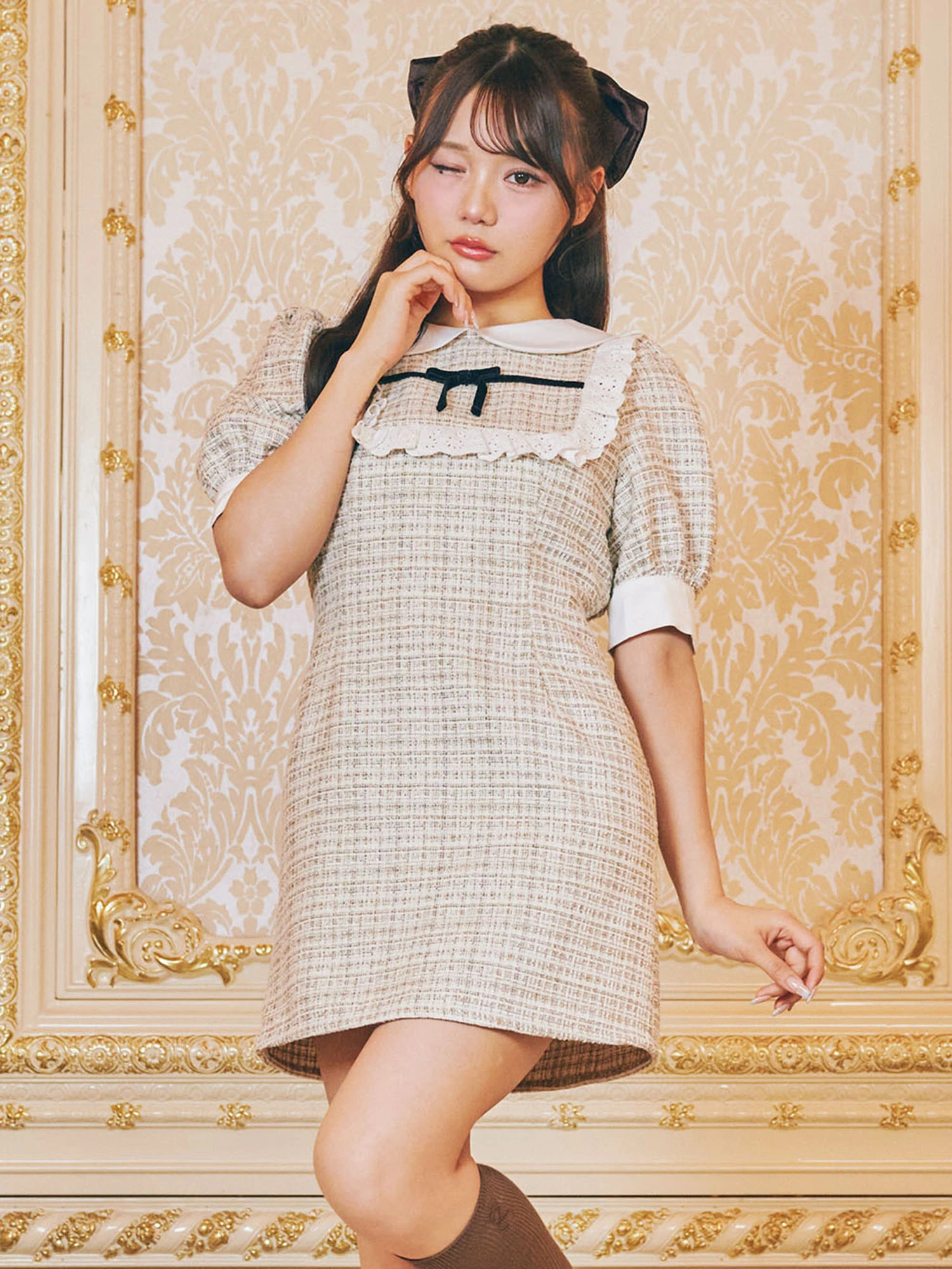 Maison tweed mini onepiece White Mmeeme メゾンツイードミニ