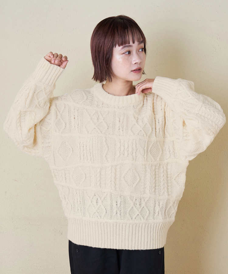 9NM ピーチヤーン アラン柄 プルオーバー ニット｜ファッション通販