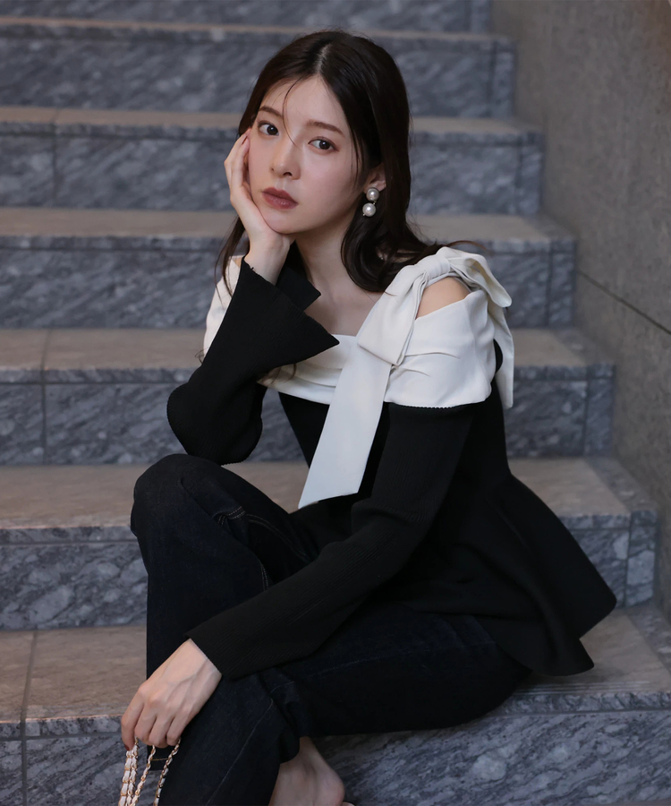 オフショルリボンドッキングニット | ニット | Rirandture（リランド