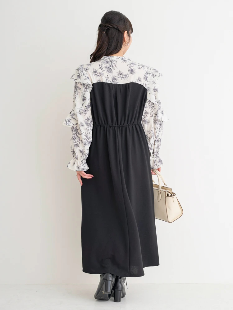 花柄ボウタイドッキングワンピース（大きいサイズ・ぽっちゃり女子向け