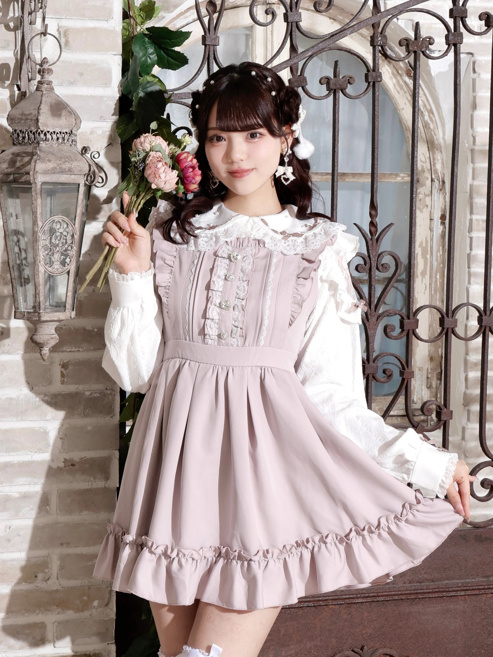 バックレースアップドレッシージャンパースカート（ミニワンピース