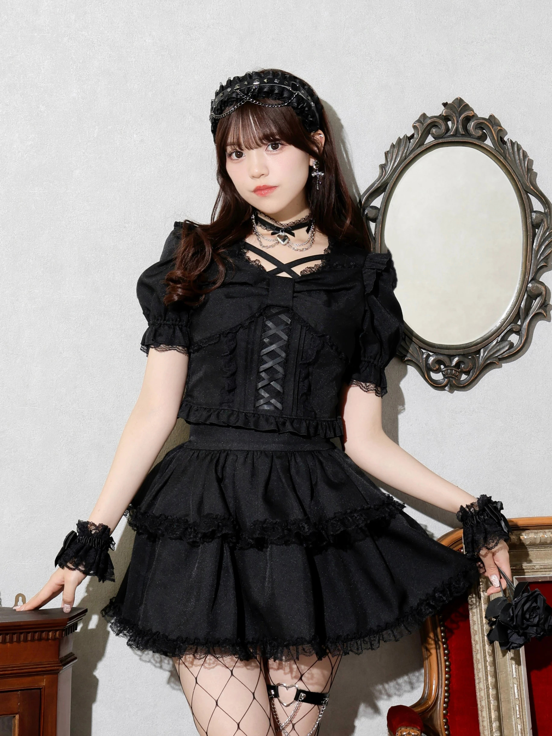 デコルテチョーカーリボンセットアップ（セットアップ｜ピンク・A柄