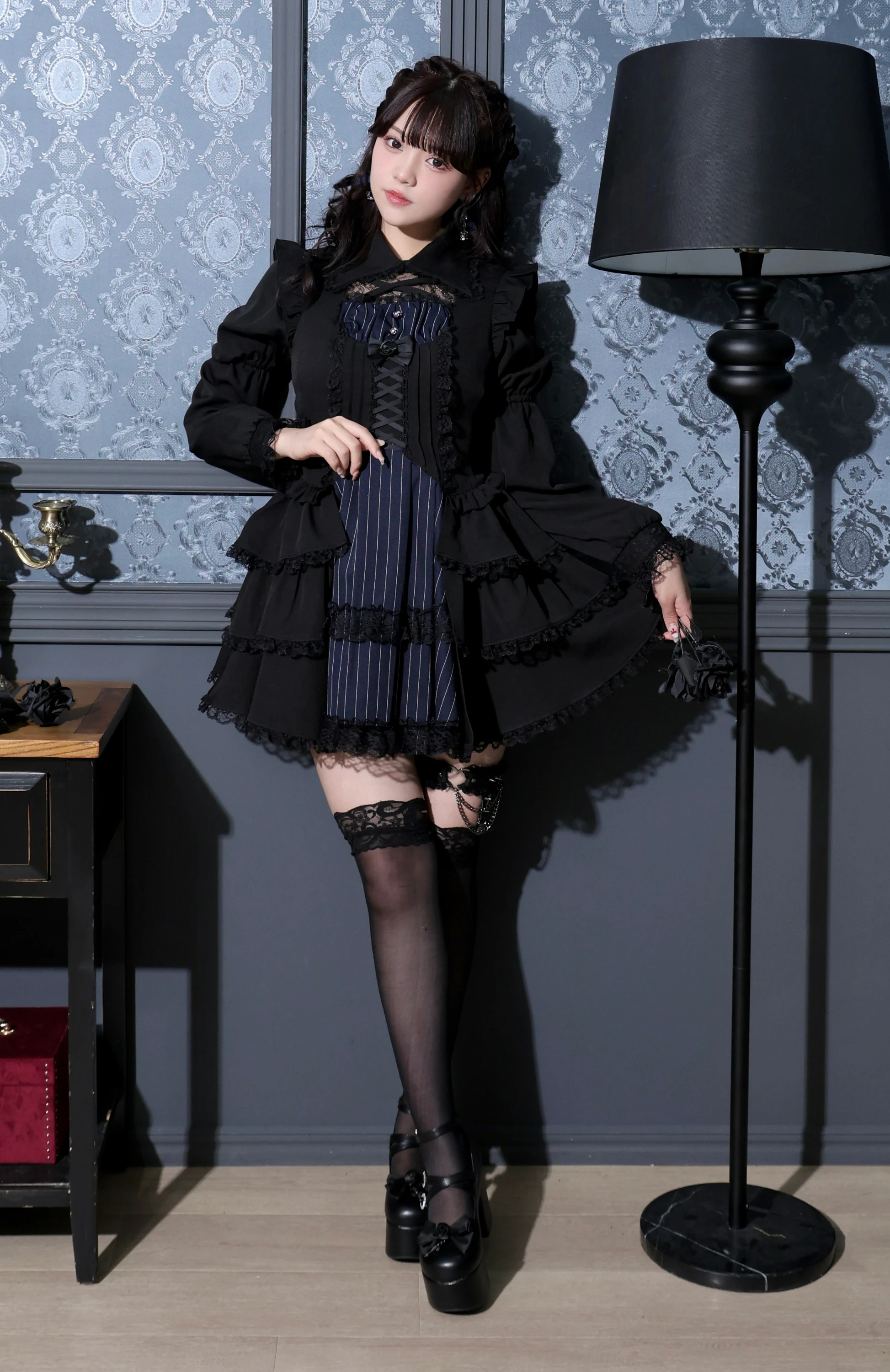 ゴシックドレッシーデコルテクロスセットアップ（セットアップ｜青・A