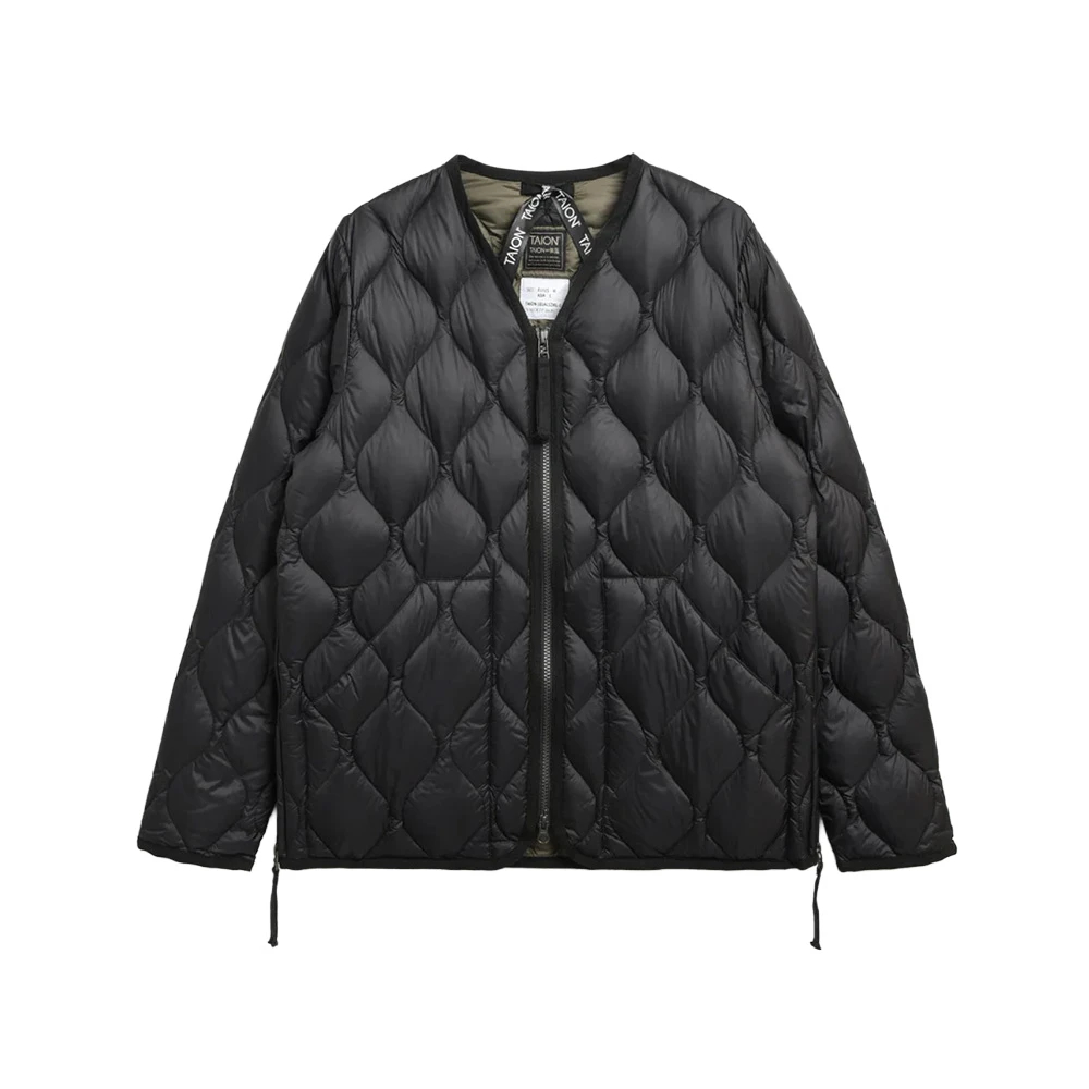 タイオン]ミリタリー VネックWジップ ダウンジャケット-ソフトシェル