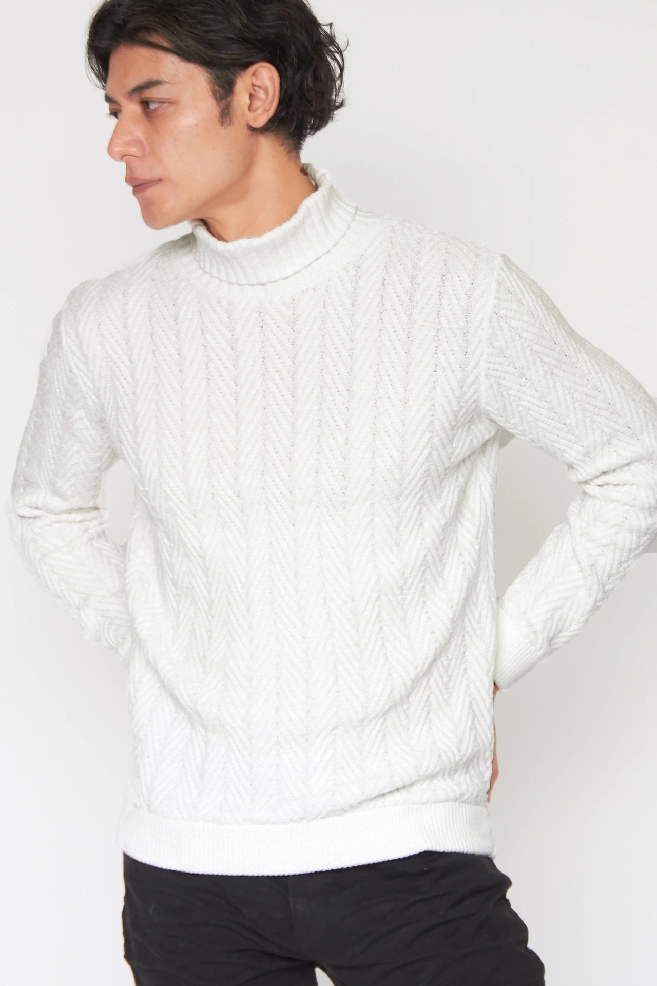 ZERO by TORNADO MART∴へリンボンモールタートルネックニット