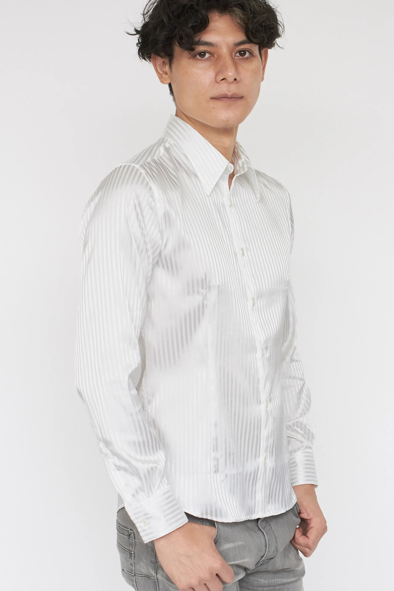 TORNADO MART∴ストライプサテンジャカードシャツ / TORNADO MART