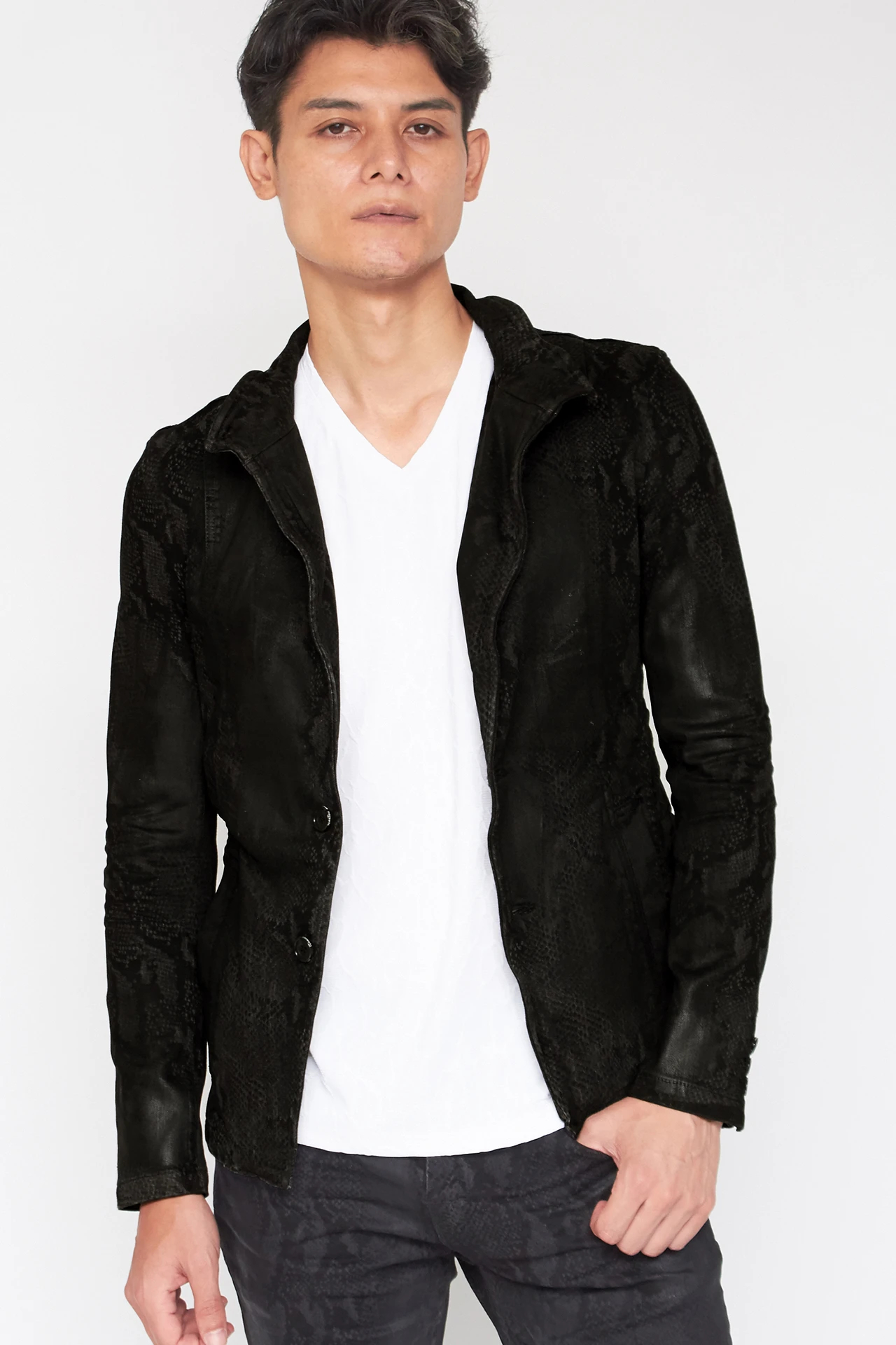 TORNADO MART∴フルークブラックパイソンスタンドジャケット / TORNADO