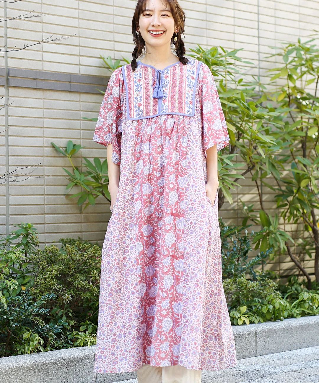 エコフレンドリーダイ パッチブロックプリントワンピース【2月24日(火