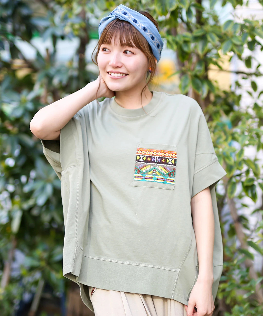 ライン刺繍デニムヘアバンド / ヘアバンド | エスニックファッション