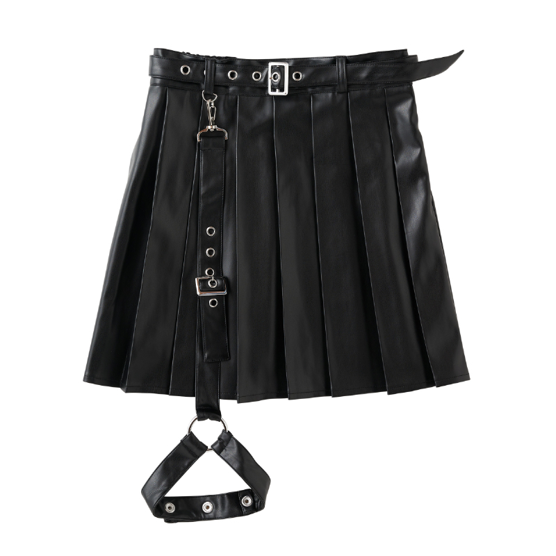 つよつよフェイクレザープリーツスカート (ブラック) | 7171ni