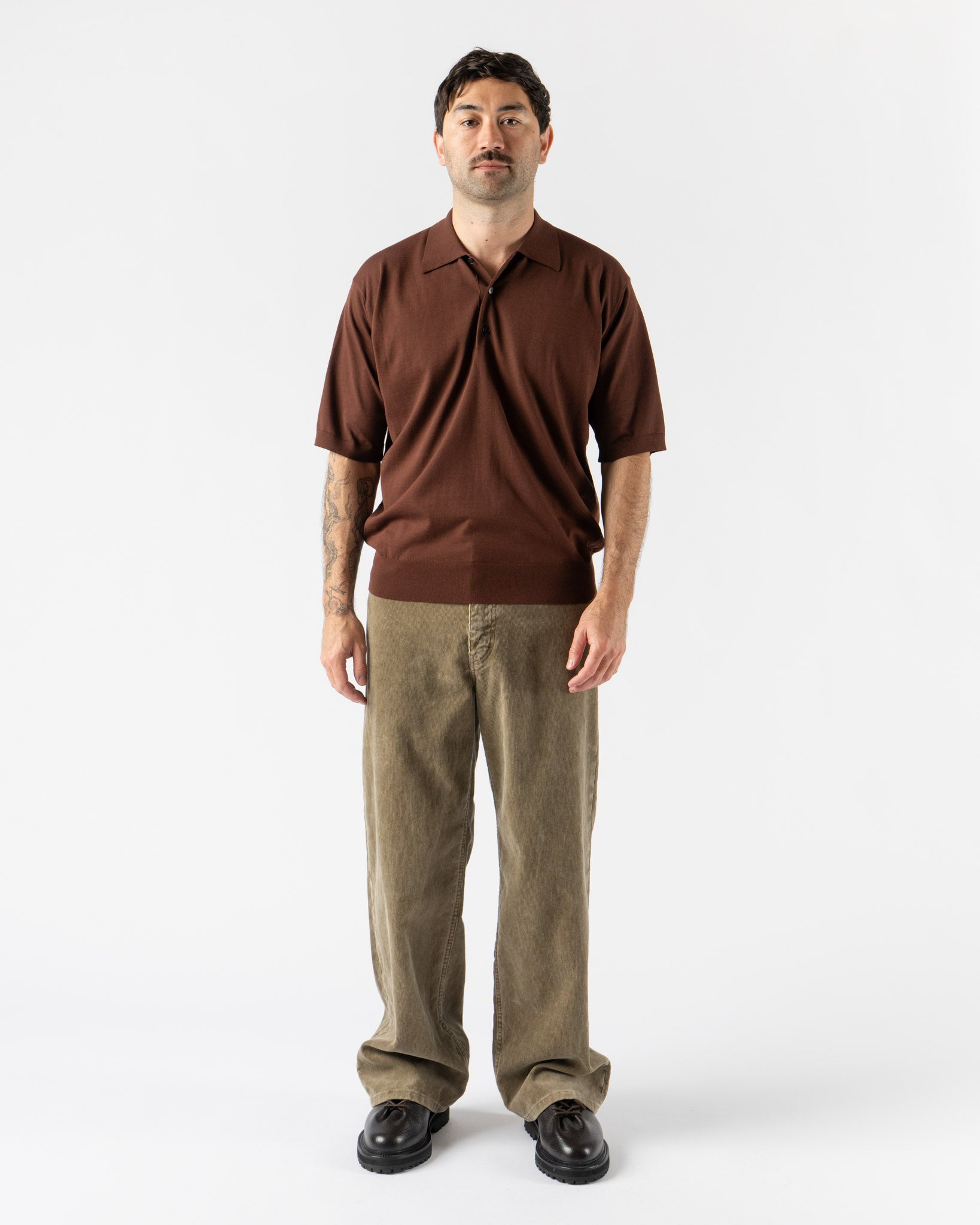 Auralee Pigment Dye Finx Corduroy Wide 5P Pants in Olive Brown