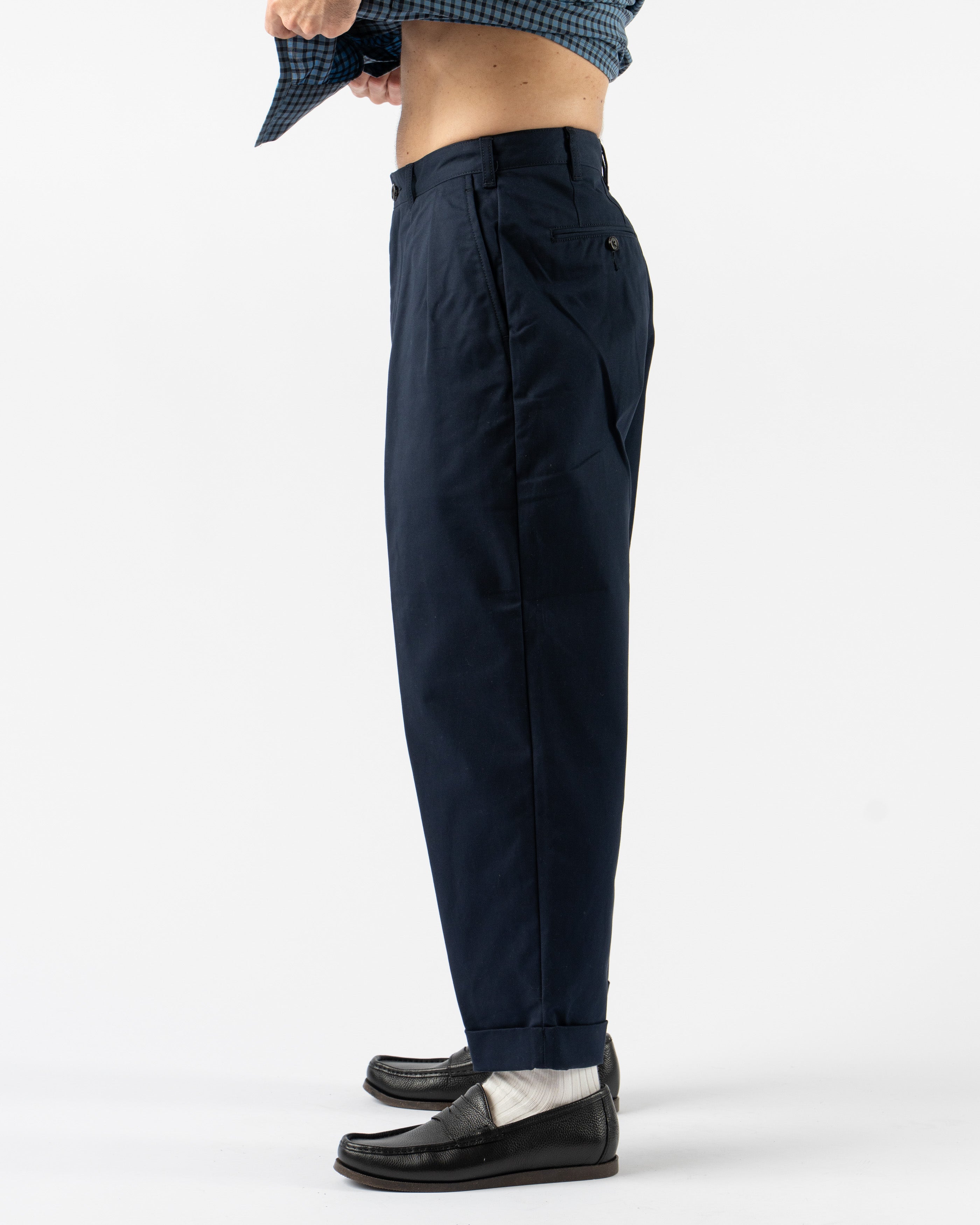 Beams Plus 2 Pleats Twill Trousers in Navy Curated at Jake and Jones