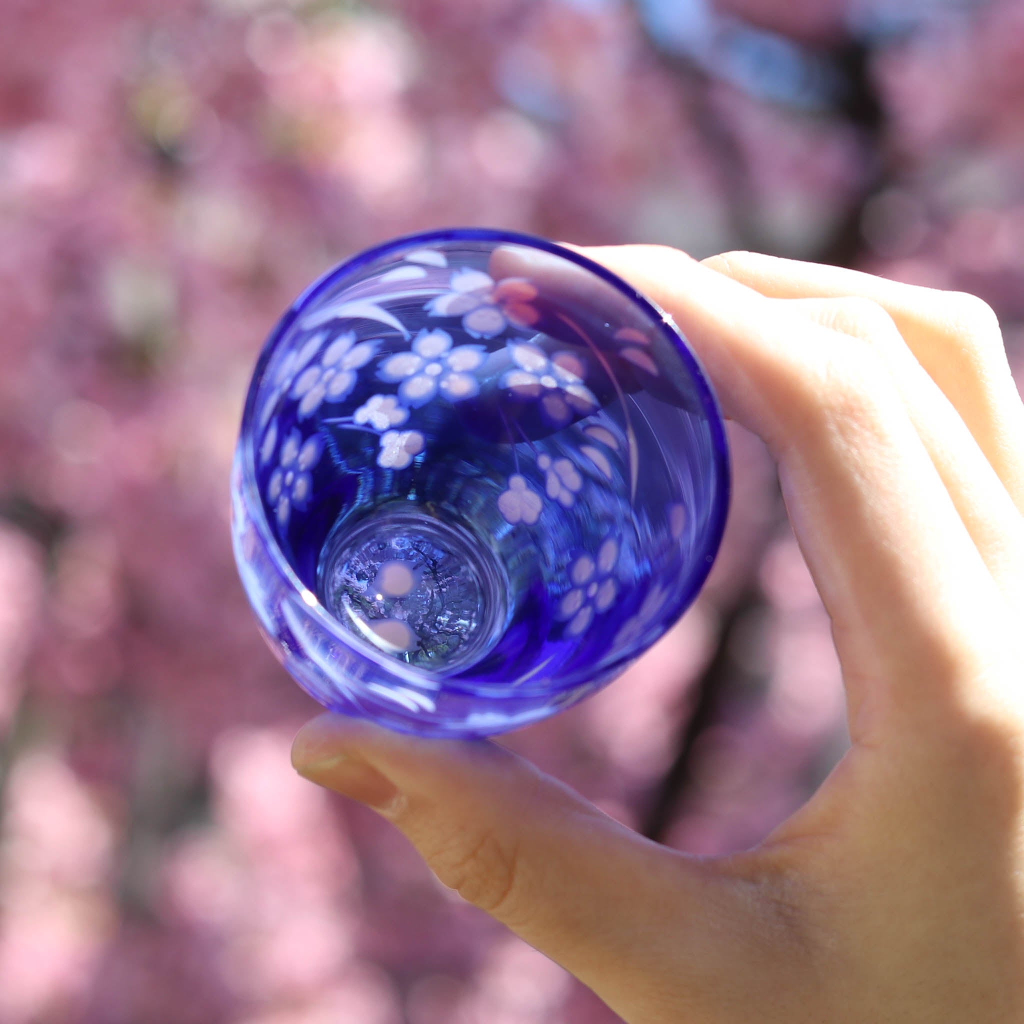 江戸切子 ぐい呑み｜桜 - 花切子- ｜青藍｜山田硝子