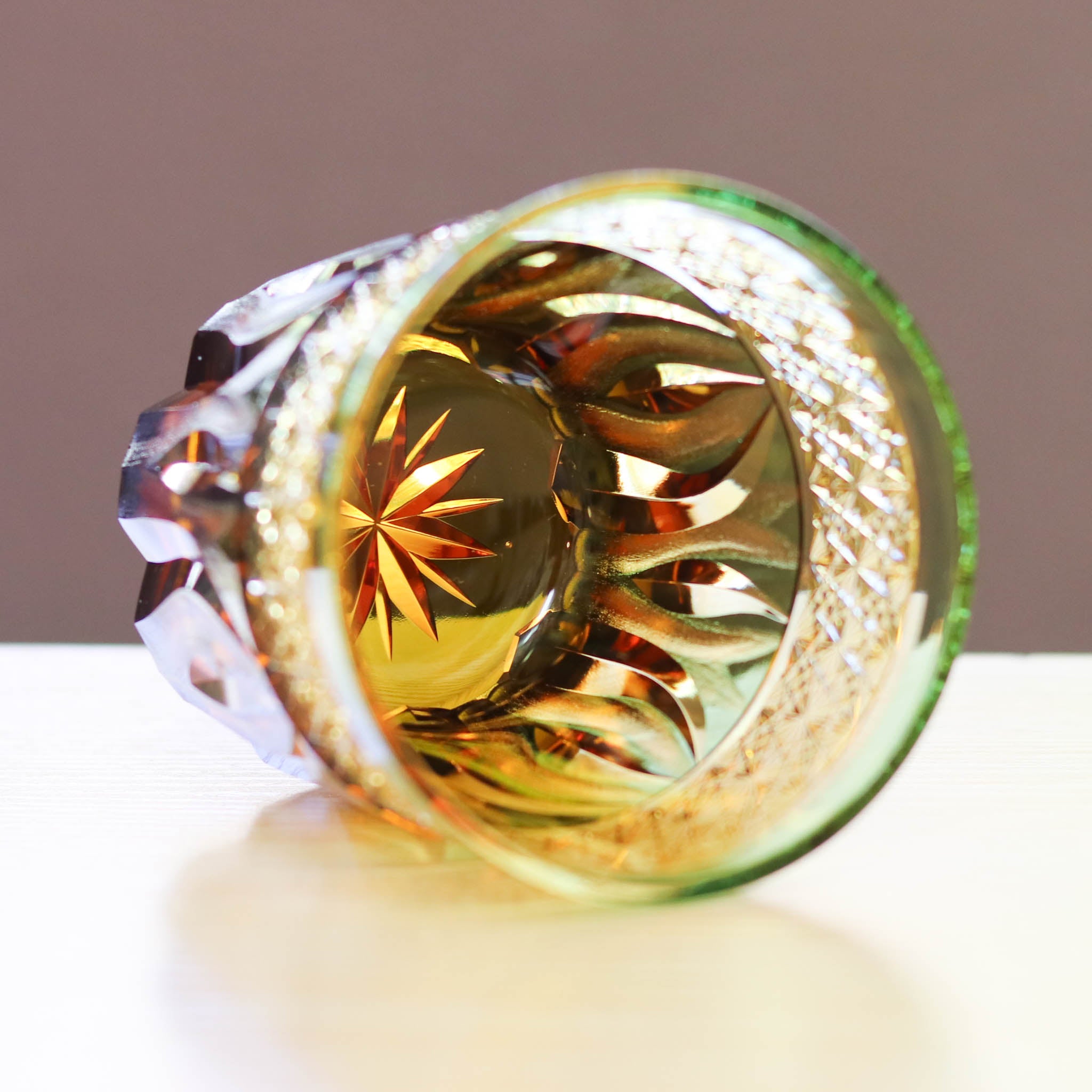 江戸切子 ロックグラス | hibana 火華 | 琥珀・緑 | haku硝子