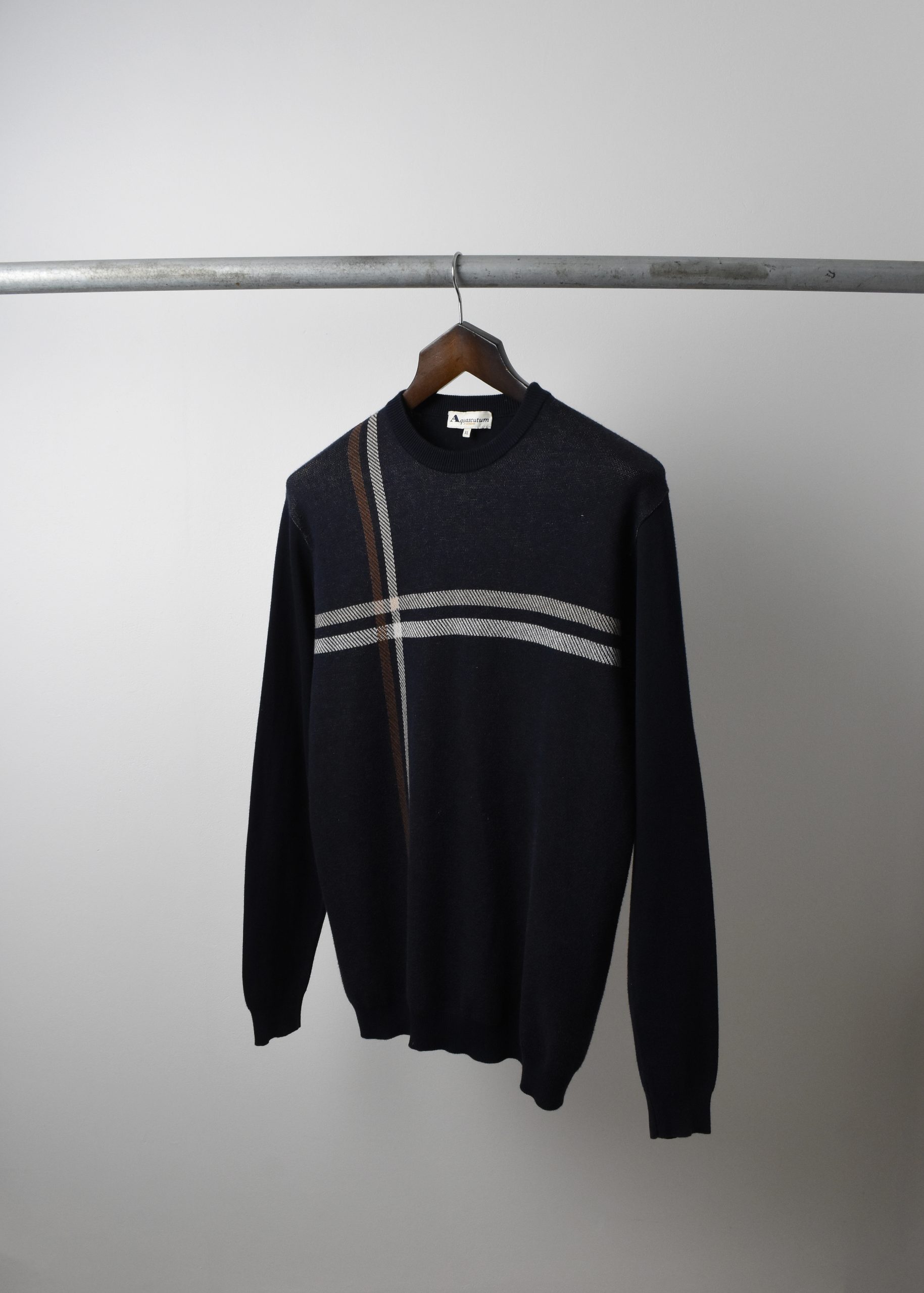 1990S AQUASCUTUM PLAID FRONT CREW KNIT (XL) - Jazzy Badger