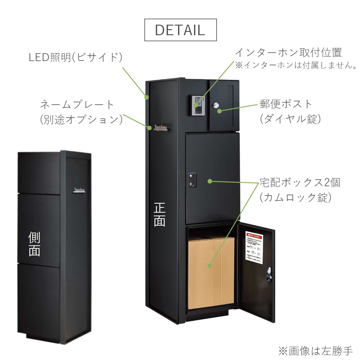 門柱ユニット ヴェリータNX ビサイド LED付き （宅配ボックス2個 +