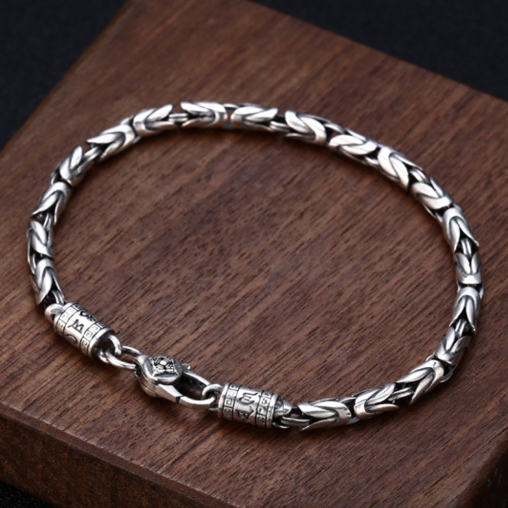 Mens Sterling Silver Vajra Clasp Byzantine Chain Bracelet -Jewelry1000