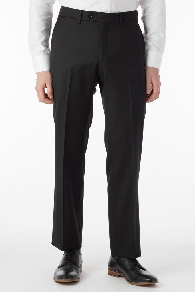 Super 130s Loro Piana Wool Gabardine Flat Front Trouser in Black (Choi