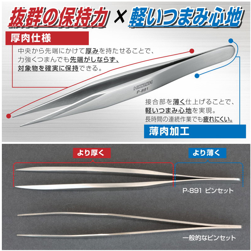 P-891 強力型ピンセット ホーザン ステンレス製 - 【通販モノタロウ】