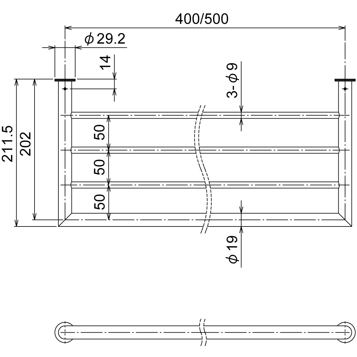 R4605-400 タオル棚 RELIANCE(リラインス) 六角タッピングネジ6mm付