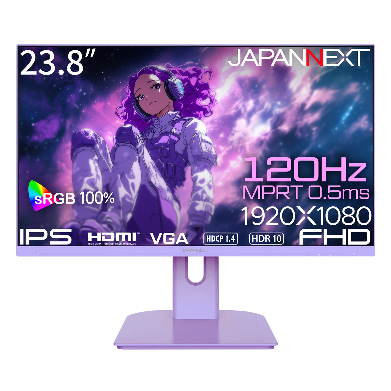 パープルモデル】JAPANNEXT 23.8インチ IPSパネル搭載 120Hz/0.5ms