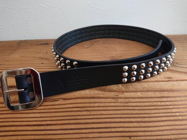 パンクロックスタイル コーン（円錐）スタッズベルト 3連シルバー