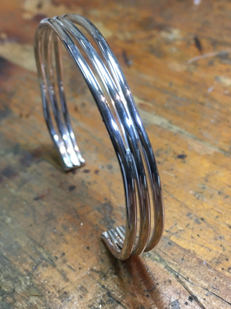 3 Lines Sterling Silver925 Wave Bangle For Men & Women ユニ