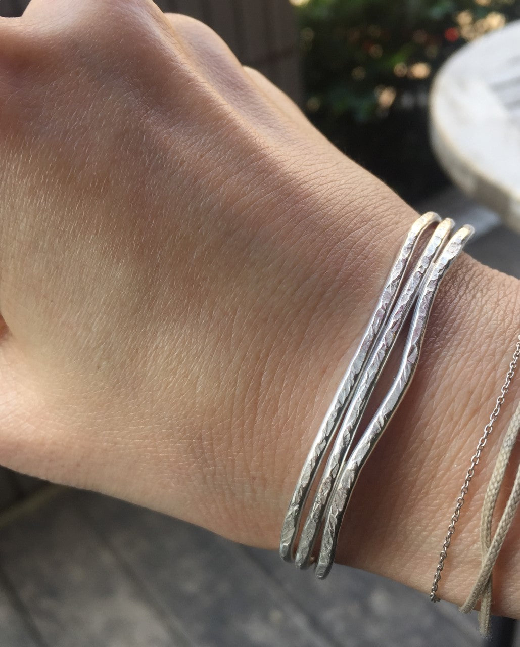 3 Lines Sterling Silver925 Wave Bangle For Men & Women ユニ