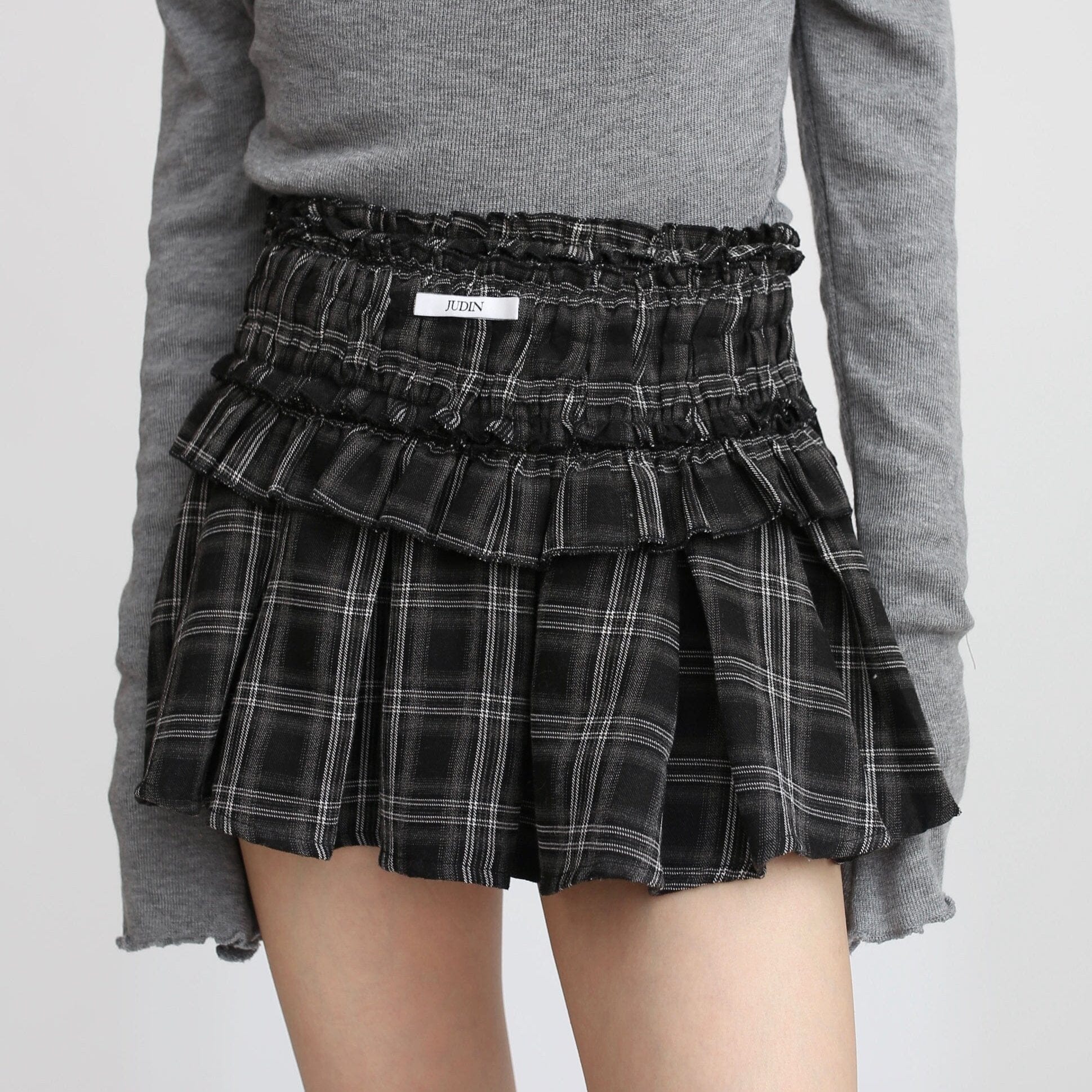 Check pleated frill mini skirt | Judin