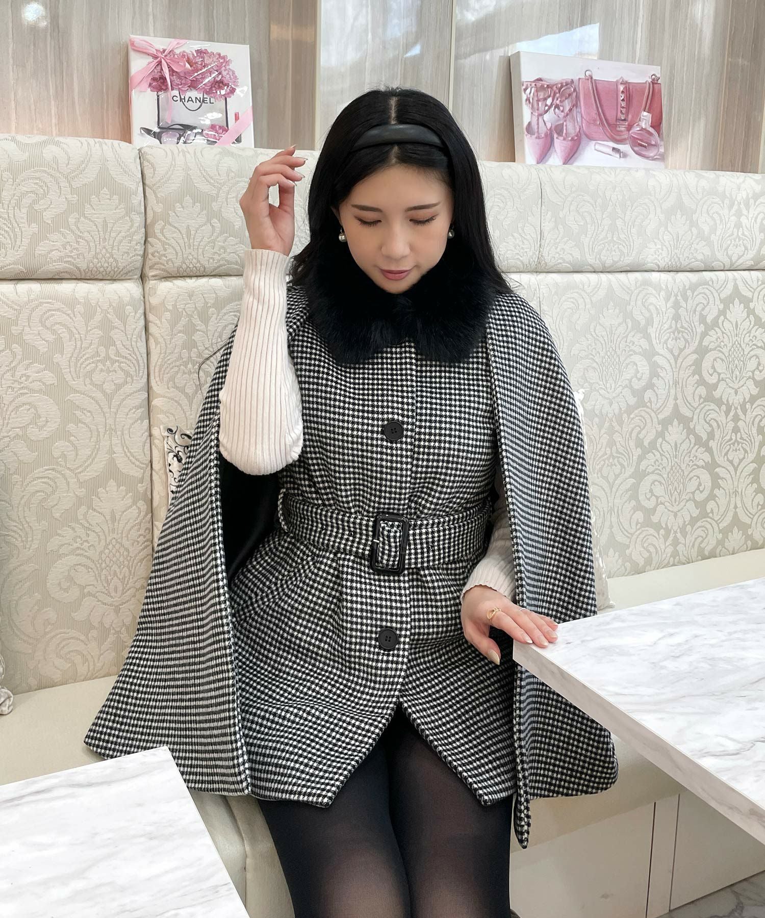 フェイクファー付きケープコート JB23575 | レディースファッション