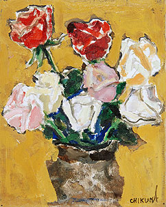 鈴木千久馬「ばら」油彩3号