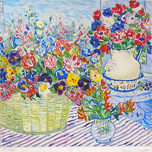 レスリー・セイヤー「バスケットの花束」版画30.1×30.3cm